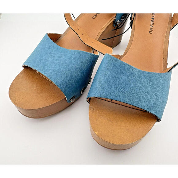 Lucky Brand Teal Turquoise Sandals with Wooden Heel Ankle Strap Size 7 - Picture 6 of 6